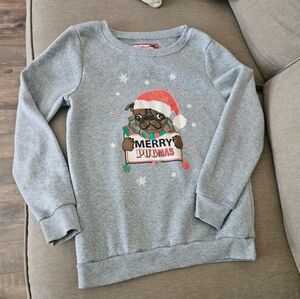 Christmas sweater Small gray merry pugmas crew neck  fleece lined